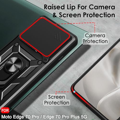 Image of TheGiftKart Tough Armor Bumper Back Cover Case for Motorola Moto Edge 70 Pro /Edge 70 Pro Plus 5G | Kickstand & Ring Holder | 360 Protection Back Cover Case (PC & TPU, Rotating Camera Cover, Black)