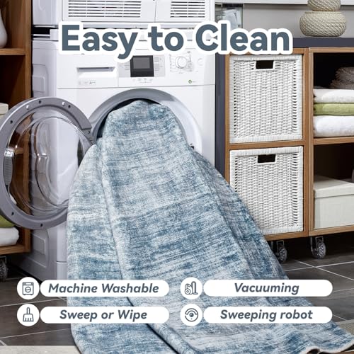 SIXHOME Abstract Rugs Living Room 80 * 150cm, Washable Area Rug for Bedroom with Non-Slip Backing and Durable Edge Binding, Minimalist Carpet for Living Room, Bedroom, Modern Home Deco Mat, Blue - Cosy Home Interiors SIXHOME Abstract Rugs Living Room 80 * 150cm, Washable Area Rug for Bedroom with Non-Slip Backing and Durable Edge Binding, Minimalist Carpet for Living Room, Bedroom, Modern Home Deco Mat, Blue - Image 6