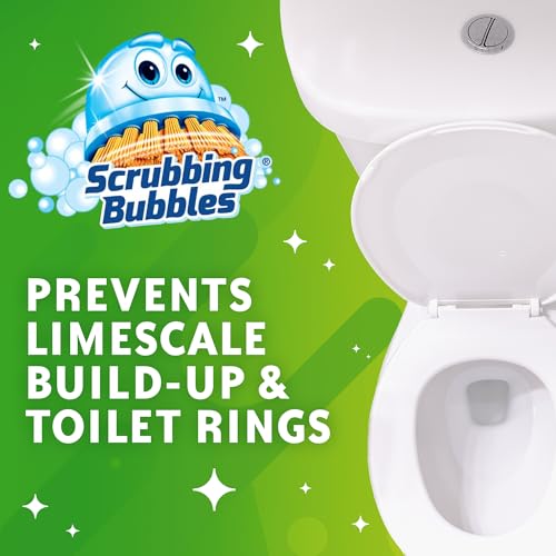Image of Scrubbing Bubbles Fresh Gel Toilet Bowl Cleaning Stamps, Helps Keep Toilet Clean and Helps Prevent Limescale & Rings, Rainshower Scent, 1 Dispenser with 6 Fresh Gel Stamps (Pack of 6)