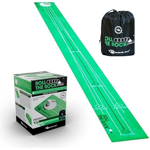 EyeLine Golf Roll The Rock Putting Mat - Have Fun Perfecting Stroke, Alignment, Speed Control, Visualization, Consistency - Outdoor-Indoor-Compact - Rolls Out Flat and Smooth - Built in Training Lines Cover