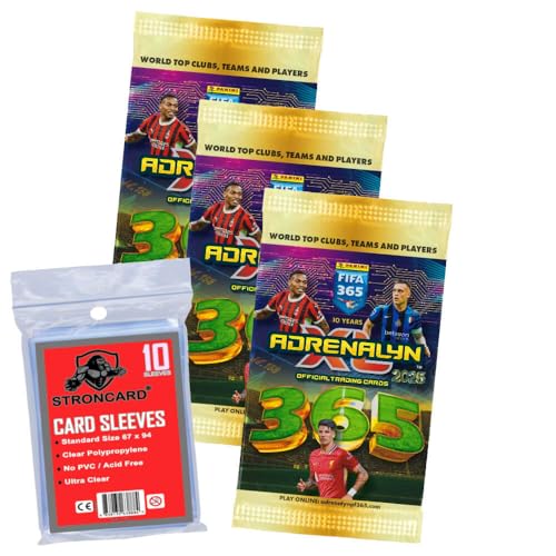 Bundle mit Panini FIFA 365 Karten 2025 - Adrenalyn XL Trading Cards - Exklusive STRONCARD Sammelkarten Hüllen - 3 Booster