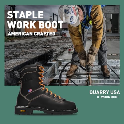 Danner 8” Quarry USA Waterproof Work Boots for Men - Full-Grain Leather with Gore-Tex, 3-Density Cushion Footbed & Traction Heel Outsole, EH Resistant2