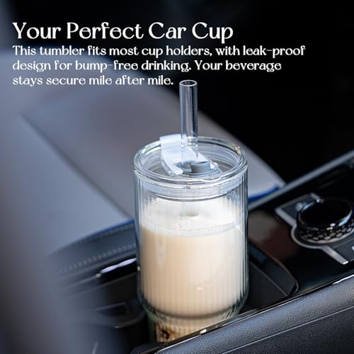 KEMORELA 28 oz Double Wall Glass Tumblers Set of 2, Extra-Wide 13mm Reusable Drinking Straws, Boba Tumbler, Wide-Mouth Water Cups for Iced Coffee, Smoothies, Boba & Tea Lovers (Ribbed) - Image 6