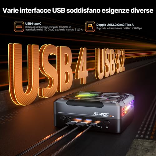 AM18 Mini PC Gaming, AMD Ryzen 7 8845HS (fino a 5,1 GHz) 32GB DDR5 1024GB(1TB) PCIe4.0 NVME SSD Mini Desktop Computer RGB, AMD Radeon 780 M| Triplo Display| BT5.2| Wi-Fi 6| 8K| 2.5G LAN - PC Desktop - Immagine 4