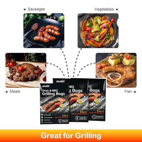 ebelbo Grill Bags Large Size Aluminum Foil Portable Disposable BBQ Bags for Grilling Cooking Steaming Roasting and Smoking - Size 15.5\"x10\" 4 Count - Thumbnail 5