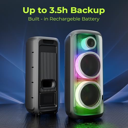 Image of Zebronics 160W Party DJ Speaker, Upto 3.5h Playback, Dual Mic, Karaoke, 2X Full-Range 25.4cm Driver, TWS, 4EQ Modes, 6.3mm Dual Mic & a Guitar in, BT, USB, AUX, RGB, LED Display (Party Fyre 510)