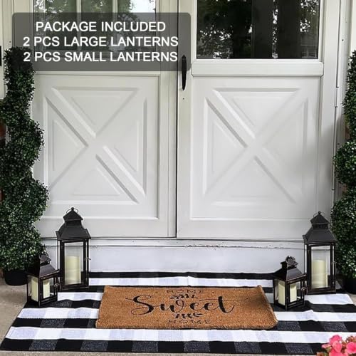 Image of NEEDOMO Bronze Metal Lanterns Decorative Outdoor & Indoor, Set of 4 (17 inch & 10 inch) with Glass, Candle Holder for Porch, Patio, Garden, Balcony, Wedding, Table Centerpiece Decorations
