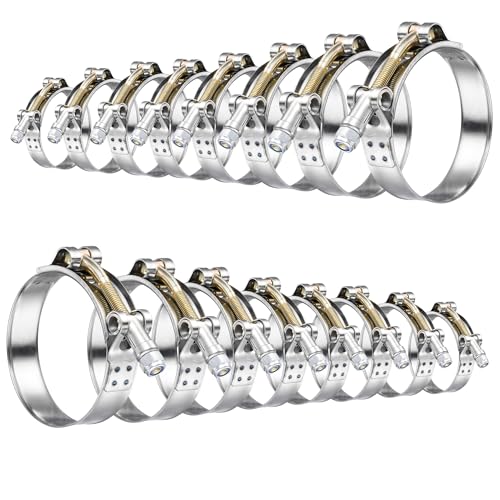SEKSUALA 16Pack T Bolt Hose Clamps Set 8 Size 3/4~2.5 T bolt Heavy Duty Hose Clamp Working Range 28-78mm 304 Stainless Steel for Radiator Hoses Clamp