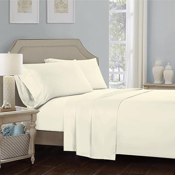 3 Pieces Sheet Set -100% Egyptian Cotton T200 Wrinkle Resistant Bedding Set (Fitted Sheet + Flat Sheet + 2x Matching Pillow Cases) In 11 Vibrant Colours (Cream, Super King)