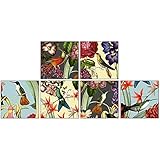 Decorative Matches 6 Square Box Set- Strike Strip on Side of Box- Colored Match Tips- Wooden Matches (Vintage Hummingbirds)