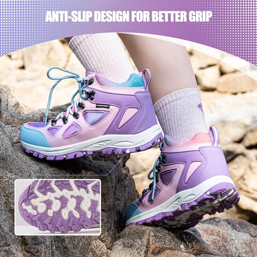 R CORD Kids Hiking Boots Waterproof Non-Slip for Outdoor Lace-Up Closure Girls Hiking Boots Durable TPR Traction Outsole Kids Hiking Shoes3