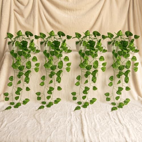 Image of Dekorly Artificial Hanging Garland with Pot - 100cm Rose Vine, 10cm Decorative Pot for Table, Shelf & Wall Decor (4, Vines-02)