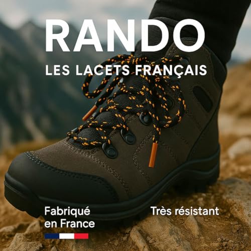Les Lacets Français - Lacets ronds et très épais - RANDO - Pour des randonnées tout terrain - 130cm - 100% Polyester - Couleur : Noir/Orange - FABRIQUE EN FRANCE Entreprise Patrimoine Vivant – vue 2