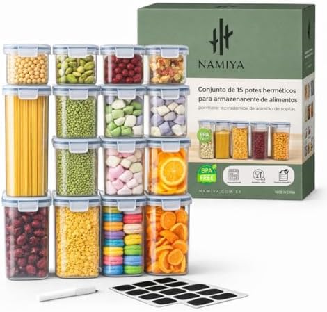 Namiya Kit 15 Potes Herméticos para Armazenamento de Alimentos, B...