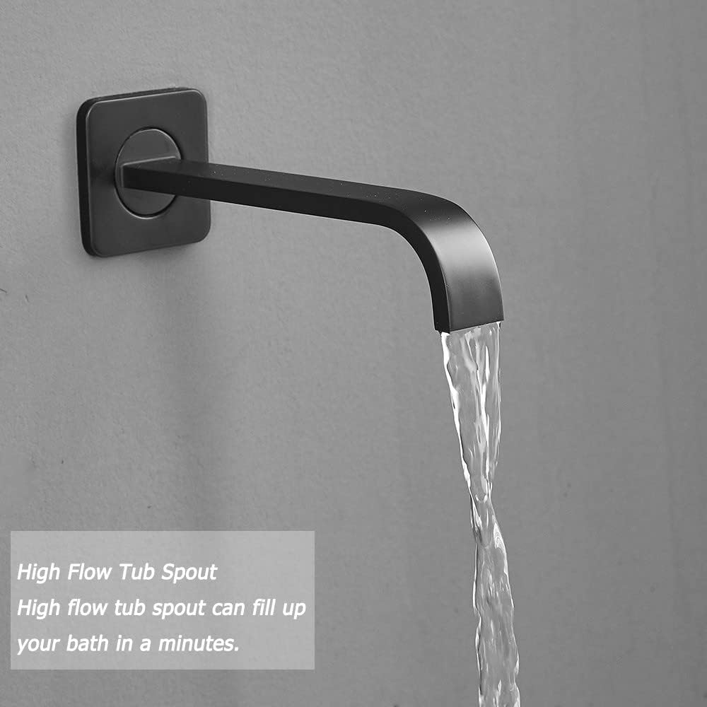 Matte Black Shower System with Tub Spout Wall Mounted Bathtub Shower Faucet Set for Bathroom with High Pressure 10" Rain Shower head and Handheld Shower Head Kit