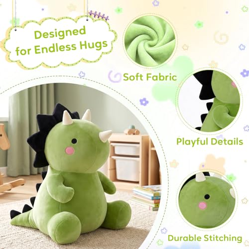 Image of VHYHCY Cute Dinosaur Plush Toys, Fat Dinosaur Stuffed Animals, Soft Triceratops Plush Dino Plushie, Birthday Gifts for Kids Girls Boys Green 12 inch