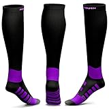 KKUP2U Compression Socks for Men & Women, 20-30 mmhg Medical Graduated Compression for Flight, Maternity, Travel, Nurses,Athletics, Running - Boost Stamina, Circulation & Recovery -Purple L