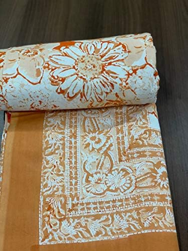 Rubellite Handmade Hand Block Print Burnt Orange Duvet Cover Set Cotton Comforter Queen Full Size Luxury Soft Bedding (Twin 60X90)