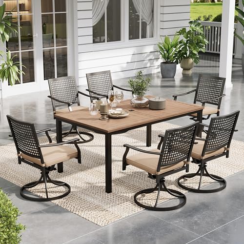 Image of Sophia & William 7 Pieces Patio Dining Set,64 inch Rectangle Metal Table with Umbrella Hole,Swivel Chairs with Seat Cushions, Outdoor Conversation Furniture for Porch Backyard Balcony Deck