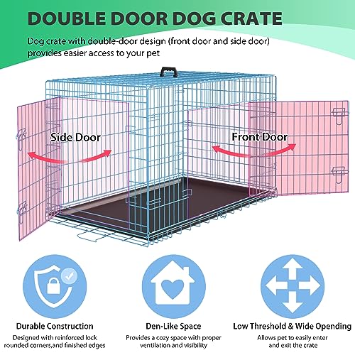 Image of BestPet | Dog Crate | 24 inch | Blue | Foldable Metal Kennel with Double Doors