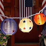 Vigdur 4th of July Lights - Red White and Blue Lantern String Lights Waterproof Connectable Patrioti