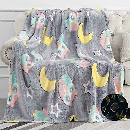 Image of Happy Hues Glow in The Dark Blanket Unicorn-70 x 60 inch / 180 cm x 152cm -Bedroom Decor- Kids-Teens Boys & Girls Travel Lightweight -Throw Blankets Soft Cozy Fluffy (Grey, Throw)