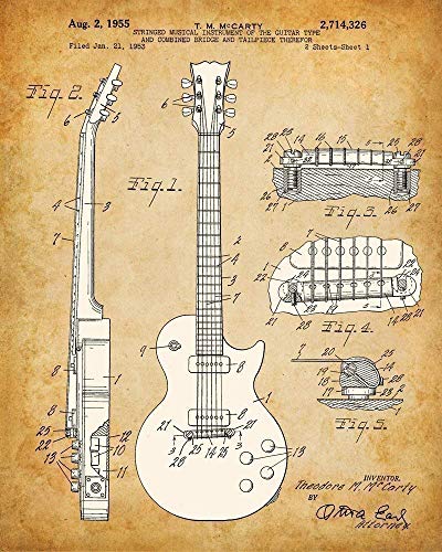 Wall Decor Guitar Patent Art Picture - Set Of 4 Photos - Vintage Guitar Decor, Music Room And Man Cave Display, Guitarist And Musician Gift, 8X10 Unframed Patent Art Print Posters #TOP1