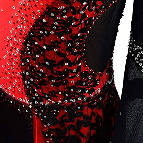 Vestido de patinação no gelo vermelho e preto com costura de alto desempenho para adolescentes vesti