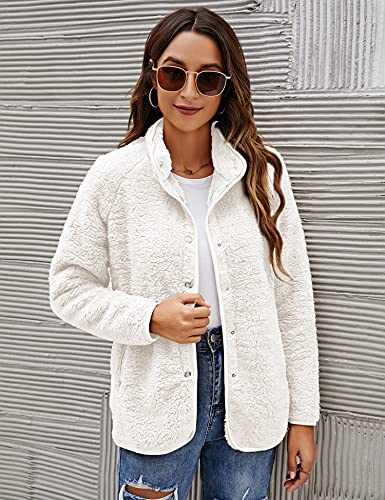 Micoson Womens Oversized Button Down Fleece Jacket With Pockets Sherpa Jacket Fuzzy Coat Outerwear #TOP2