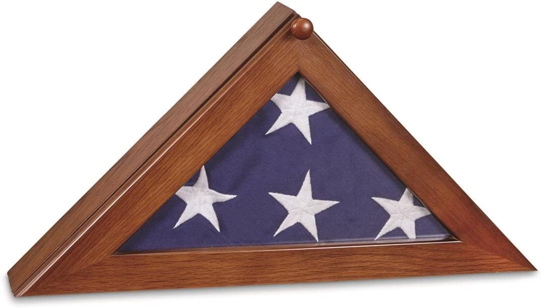 Flag Display Case American Veteran Burial Memorial Military Flag Holder Shadow Box Frame Wall Mount Oak
