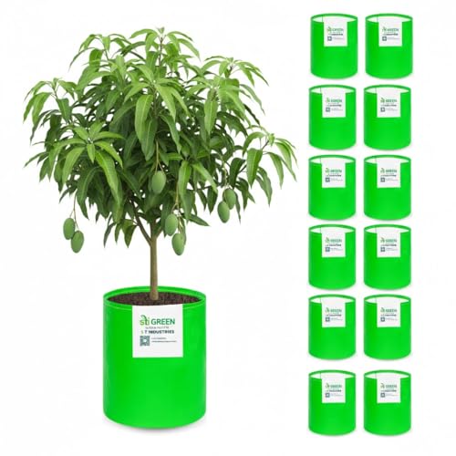 Image of HDPE Grow Bags for Plants 24X36 Inch (Pack of 15) | 260 GSM Heavy Duty UV-Protected Round Green Colour Plant Bags for Terrace and Vegetable Gardening | Strong & Reusable|