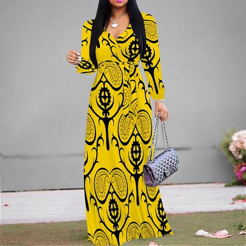 Image of PinkPatty Women's Long Sleeve Maxi Dress Plus Size Casual V Neck Wrap Dress with Pockets&Belt