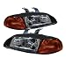 For 92-95 Honda Civic 2/3 Door 1 Piece Black Housing Pair Headlights Headlamps Amber Reflector
