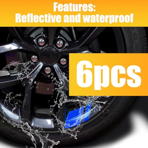 fasebeek 6 PCS Automotive Tire Reflective Sticker, 3.93\" x 2.75\" Waterproof Rim Hash Line Decal, Universal Modification Decorative Accessory for 18\"-21\" Tires, Compatible with Most Car Models (Blue)