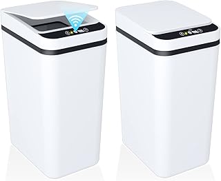 2Pack Bathroom Small Trash Can with Lid, 2.6 Gallon Touchless Automatic Garbage Can Slim Waterproof Motion Sensor Smart Trash Bin for Bedroom, Office, Living Room -White