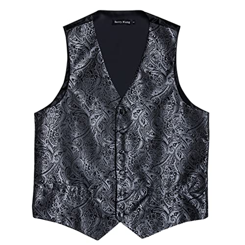Image of Barry.Wang Mens Suit Vest Paisley /Flower Silk Jacquard Waistcoat Ties Set Formal /Leisure 5PCS