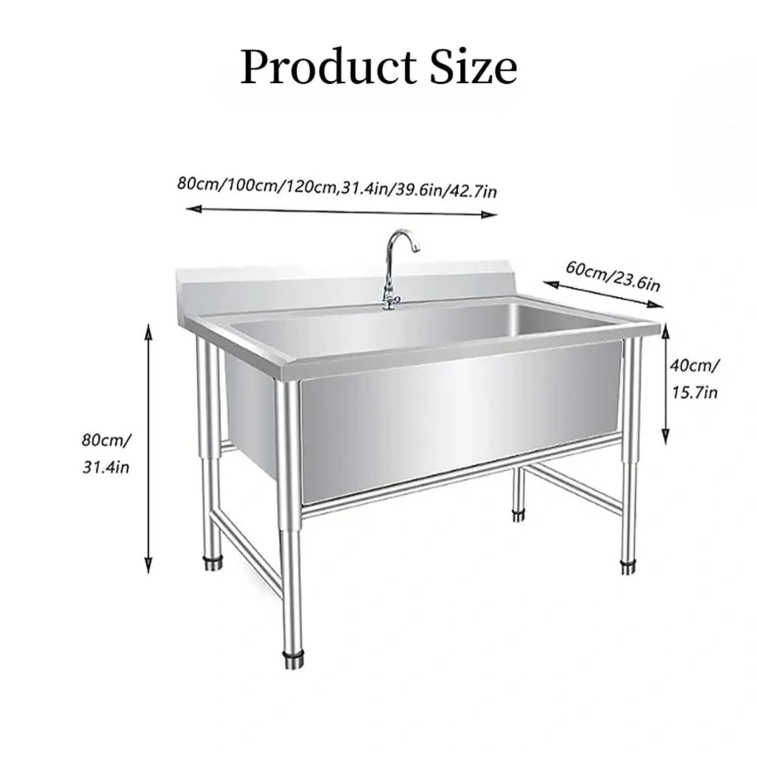 SpüLtisch Edelstahl 1 Becken mit Einzelbecken GroßEs SpüLbecken Mit 1 Abteil Freistehende SpüLtisch Waschtisch Edelstahl Gastro SpüLe für Bar Küche Restaurant (120 * 60 * 80cm)