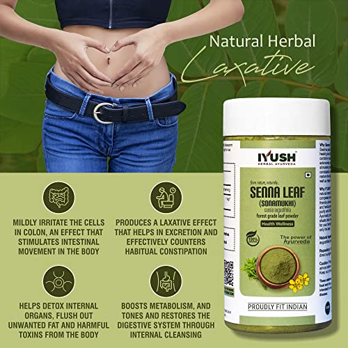 Image of Iyush Herbal Ayurveda Senna Powder - 100 Gram | Sanay Patti Powder | Nilavarai Powder Organic | Sonamukhi Powder | Sanay Leaves | Sanay Powder | Sanay Leaves Powder | Sana Leaf Powder | (Pack Of 2)