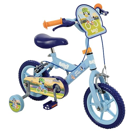 Bluey 12 Inch Kids Bike with Stabilizers Officially Licensed Sturdy Steel Frame Puncture-Proof Tires Rear Calliper Brakes Fully Enclosed Chainguard Adjustable Handlebar Seat Height Age 3+