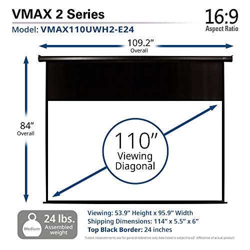 Elite Screens Vmax2, 110-Inch 16:9, 24" Drop, Electric Motorized Drop Down Hd Projection Projector Screen, Vmax110Uwh2-E24, Black #TOP7