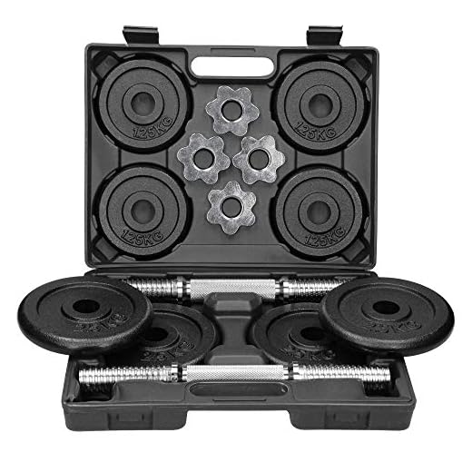 ECD Germany Kit d'Haltères Musculation 2x10kg Plaques de Poids en Fonte Barres d'Haltères en Acier Poignée Côtelée 4x2,5kg/4x1,25kg Entraînement à la Maison Biceps Pectoraux Résistants à la Corrosion