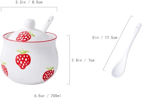 Miniatura 2 de Mathew Pintado a mano fresa cerámica condimento tarro condimento olla azucarero con tapa y cuchara