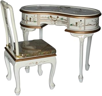 Chinese Arts, Inc White Lacquer Wooden Mini Desk With Chair Model C1807-WT