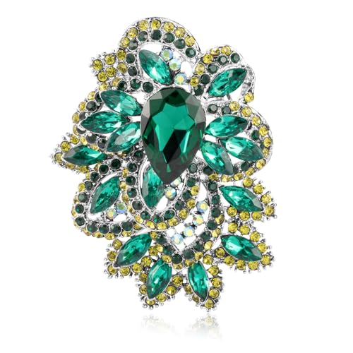 Image of LAXPICOL Big Large Women's Vintage Austrian Crystal Elegant Flower Teardrop Brooch Gold Tone