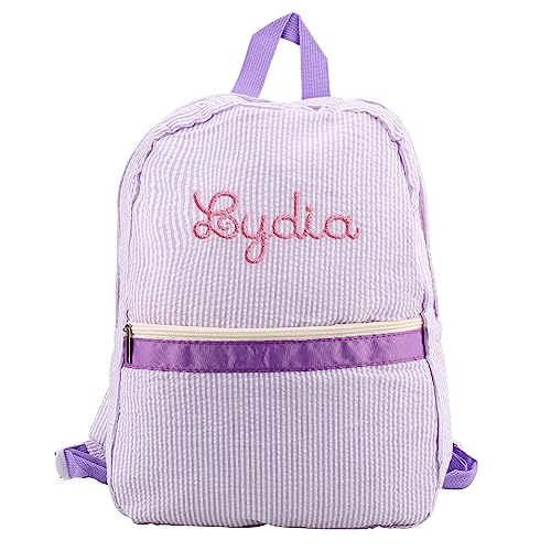 Personalized Backpack Embroidered Name Seersucker Preppy Backpack Aesthetic Backpack Cream Backpacks Mini Backpack