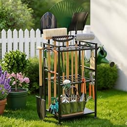 SPACECARE Garden Tool Organizer with Feet Up to 35 Long-Handled Tools Black