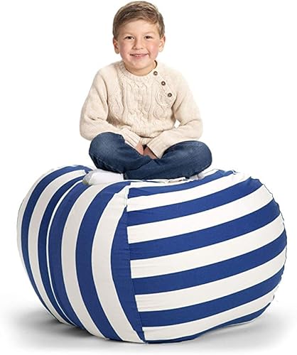 Creative Qt Stuff ’N Sit Large 33’’ Bean Bag Storage Cover For Stuffed Animals & Toys – Blue & White Stripe – Toddler & Kids’ Rooms Organizer – Beanbag Makes Great Plush Toy Hammock Alternative #TOP18