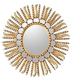 NOVICA Gold Sunburst Bronze Leaf Wood Framed Decorative Wall Mounted Mirror, Metallic 'Winter Sun'