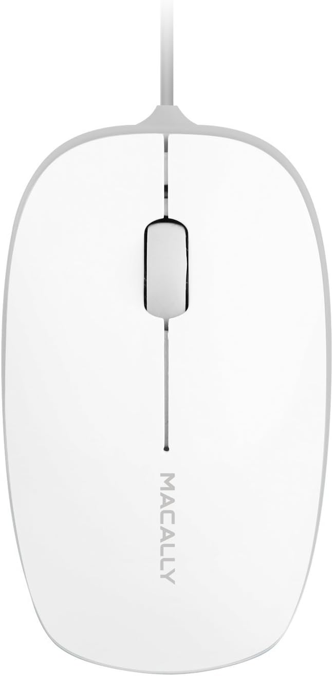 Macally 3 Button USB 800Dpi Optical Computer Wired Mouse with 4 Foot Cord for Apple Mac Mini iMac, MacBook Pro/Air, and Windows PC Laptop, Etc