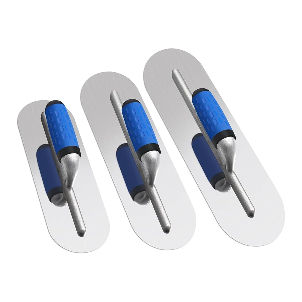 Ctrlzs 3Pcs Stainless Steel Pool Trowel Set (16Inch/14Inch/12Inch) Flat Concrete Finishing Trowel Tools